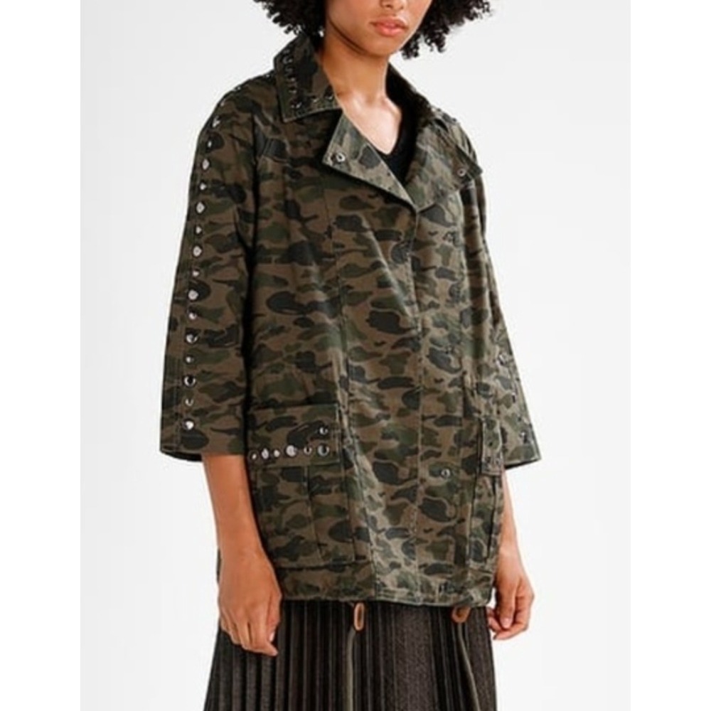 Rebecca Minkoff Camo Studded Utility Jacket Green Camouflage Cotton Size M